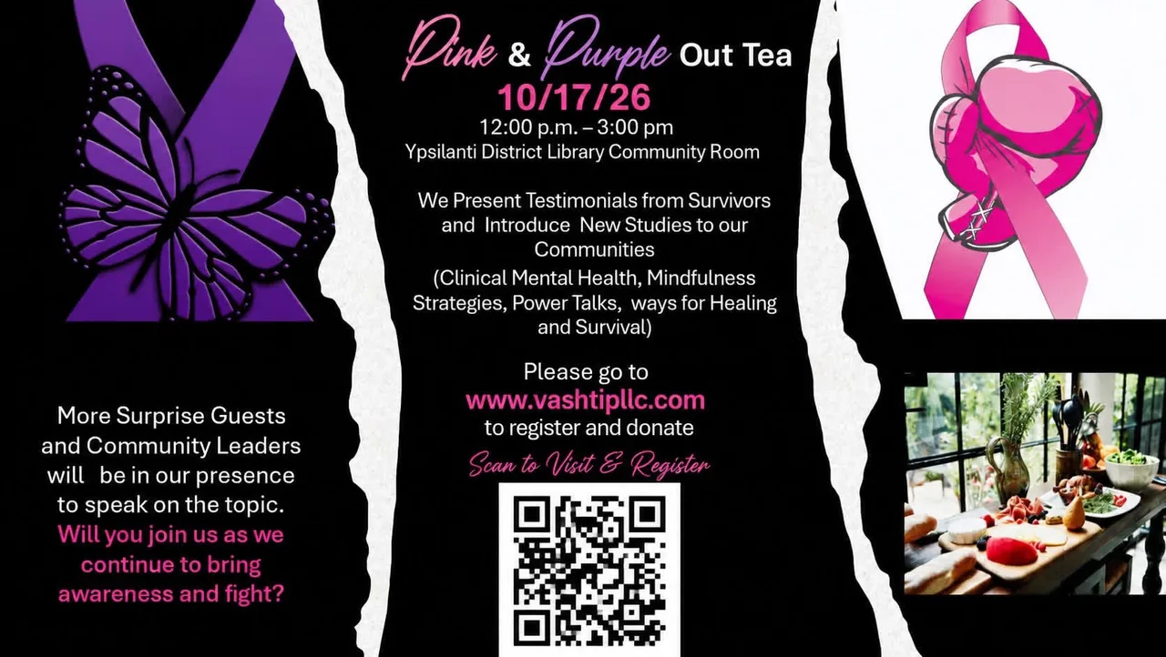 Pink and Purple Out Tea flyer for October 17, 2026