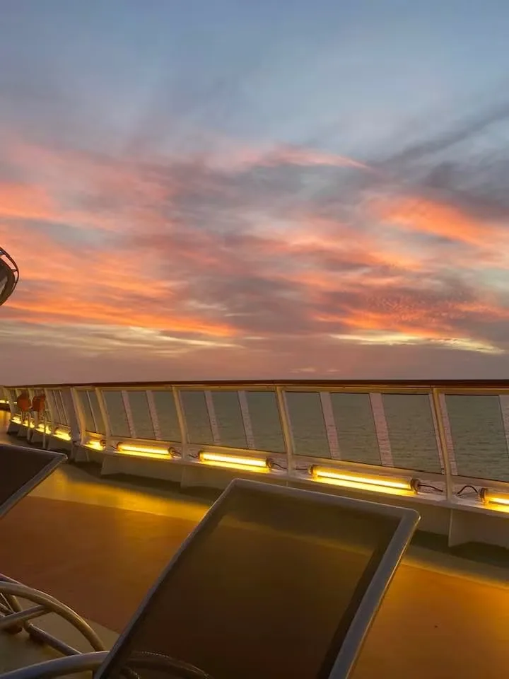 Sunset over the ocean viewed from a cruise ship