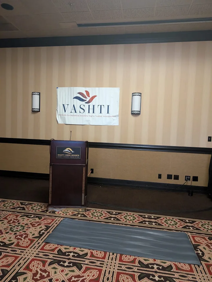 VASHTI lectern and display prepared for a community program
